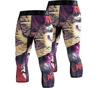 LAFROI Men's 2-Pack Compression Fit 3/4 Tights Leggings with Pcoket/Non-Pocket-YSK10 Blood Moon Size XL