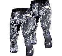 LAFROI Men's 2-Pack Compression Fit 3/4 Tights Leggings with Pcoket/Non-Pocket-YSK10 Dragon Size SM