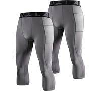 LAFROI Men's 2-Pack Compression Fit 3/4 Tights Leggings with Pcoket/Non-Pocket-YSK10 Pocket Grey Size XXXL