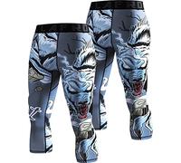 LAFROI Men's 2-Pack Compression Fit 3/4 Tights Leggings with Pcoket/Non-Pocket-YSK10 Werewolf Size LG