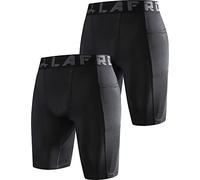 LAFROI Men's 2-Pack Quick Dry Cool Compression Fit Tights Shorts Waistband -YSK09 Pocket Black Size SM