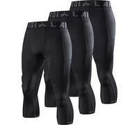 LAFROI Men's 3-Pack Compression Fit 3/4 Tights Leggings with Pcoket/Non-Pocket-YSK10 Pocket Black Size SM