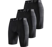 LAFROI Men's 3-Pack Quick Dry Cool Compression Fit Tights Shorts Waistband -YSK09 Pocket Black Size XXL