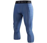 LAFROI Men's Compression Fit 3/4 Tights Leggings with Pcoket/Non-Pocket-YSK10 Pocket Grayish Blue Size MD