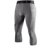 LAFROI Men's Compression Fit 3/4 Tights Leggings with Pcoket/Non-Pocket-YSK10 Pocket Grey Size LG