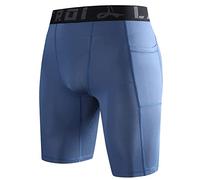 LAFROI Men's Quick Dry Cool Compression Fit Tights Shorts Waistband -YSK09 Pocket Grayish Blue Size XXL