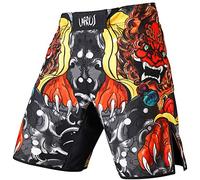 LAFROI Pantalones Cortos de Entrenamiento para Hombre, MMA Cross-Training, con cordón y Bolsillo (LA Lion Dance,XL)