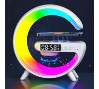 LAFSFBDF Bluetooth Speaker Clock Alarm Clock Wireless Charger Charging Ambient Light Wake-up Light(B)