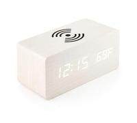 LAFSFBDF Multi Functional LED Student Electronic Alarm Clock Desktop Digital Clock Wireless Charging Wooden Clock(C)