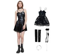 LAFUFU Misa Amane - Vestido de cosplay, disfraz de Yagami ligero, camisola gótica de piel sintética para Halloween, fiesta de carnaval (negro, S)