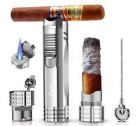 LAFULI Encendedor de puros, perforador de puros, potenciador de extracción de puros, soporte para puros, encendedor de antorcha de butano recargable todo en uno. Accesorios para cigarros (gas no