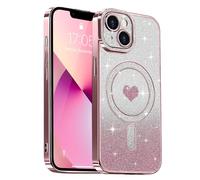 Lafunda Compatible con iPhone 13 Funda, Carcasa Magnética Plating con Brillo y Lentejuelas, Diseño de Protección para Cámara, Carcasa de Lujo Rosa para iPhone 13