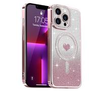 Lafunda Compatible con iPhone 13 Pro Funda, Carcasa Magnética Plating con Brillo y Lentejuelas, Diseño de Protección para Cámara, Carcasa de Lujo Rosa para iPhone 13 Pro