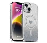 Lafunda Compatible con iPhone 14 Funda, Carcasa Magnética Plating con Brillo y Lentejuelas, Diseño de Protección para Cámara, Carcasa de Lujo Plata para iPhone 14