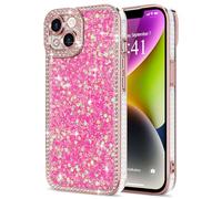 Lafunda Compatible con iPhone 14 Funda Glitter para Chicas, Funda Brillante con Diamantes, Efecto 3D Bling en Cristal Case para iPhone 14 - Rosa Intenso