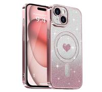 Lafunda Compatible con iPhone 15 Funda, Carcasa Magnética Plating con Brillo y Lentejuelas, Diseño de Protección para Cámara, Carcasa de Lujo Rosa para iPhone 15