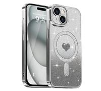 Lafunda Compatible con iPhone 15 Funda, Carcasa Magnética Plating con Brillo y Lentejuelas, Diseño de Protección para Cámara, Carcasa de Lujo Negro para iPhone 15