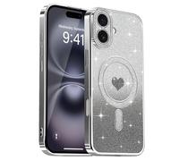 Lafunda Compatible con iPhone 16 Funda, Carcasa Magnética Plating con Brillo y Lentejuelas, Diseño de Protección para Cámara, Carcasa de Lujo Negro para iPhone 16