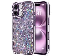 Lafunda Compatible con iPhone 16 Funda Glitter para Chicas, Funda Brillante con Diamantes, Efecto 3D Bling en Cristal Case para iPhone 16 - Violeta