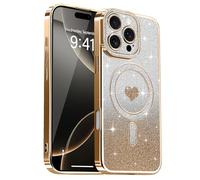 Lafunda Compatible con iPhone 16 Pro Funda, Carcasa Magnética Plating con Brillo y Lentejuelas, Diseño de Protección para Cámara, Carcasa de Lujo Dorado para iPhone 16 Pro