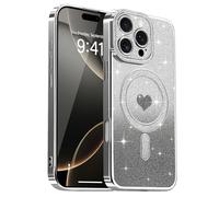 Lafunda Compatible con iPhone 16 Pro MAX Funda, Carcasa Magnética Plating con Brillo y Lentejuelas, Diseño de Protección para Cámara, Carcasa de Lujo Negro para iPhone 16 Pro MAX