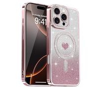 Lafunda Compatible con iPhone 16 Pro MAX Funda, Carcasa Magnética Plating con Brillo y Lentejuelas, Diseño de Protección para Cámara, Carcasa de Lujo Rosa para iPhone 16 Pro MAX