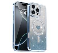 Lafunda Compatible con iPhone 16 Pro MAX Funda, Carcasa Magnética Plating con Brillo y Lentejuelas, Diseño de Protección para Cámara, Carcasa de Lujo Azul para iPhone 16 Pro MAX