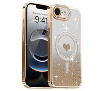 Lafunda Compatible con iPhone 16e Funda, Carcasa Magnética Plating con Brillo y Lentejuelas, Diseño de Protección para Cámara, Carcasa de Lujo Dorado para iPhone 16e