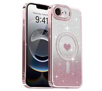Lafunda Compatible con iPhone 16e/iPhone 17e Funda, Carcasa Magnética Plating con Brillo y Lentejuelas, Diseño de Protección para Cámara, Carcasa de Lujo Rosa para iPhone 16e/iPhone 17e