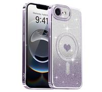Lafunda Compatible con iPhone 16e/iPhone 17e Funda, Carcasa Magnética Plating con Brillo y Lentejuelas, Diseño de Protección para Cámara, Carcasa de Lujo Morado para iPhone 16e/iPhone 17e