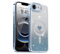 Lafunda Compatible con iPhone 16e/iPhone 17e Funda, Carcasa Magnética Plating con Brillo y Lentejuelas, Diseño de Protección para Cámara, Carcasa de Lujo Azul para iPhone 16e/iPhone 17e