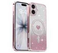 Lafunda Compatible con iPhone 17 Funda, Carcasa Magnética Plating con Brillo y Lentejuelas, Diseño de Protección para Cámara, Carcasa de Lujo Rosa para iPhone 17