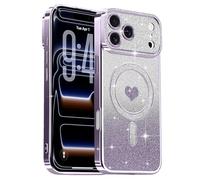 Lafunda Compatible con iPhone 17 Pro Funda, Carcasa Magnética Plating con Brillo y Lentejuelas, Diseño de Protección para Cámara, Carcasa de Lujo Morado para iPhone 17 Pro