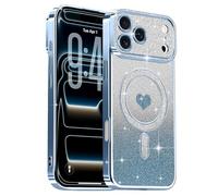 Lafunda Compatible con iPhone 17 Pro Funda, Carcasa Magnética Plating con Brillo y Lentejuelas, Diseño de Protección para Cámara, Carcasa de Lujo Azul para iPhone 17 Pro