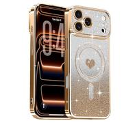 Lafunda Compatible con iPhone 17 Pro MAX Funda, Carcasa Magnética Plating con Brillo y Lentejuelas, Diseño de Protección para Cámara, Carcasa de Lujo Dorado para iPhone 17 Pro MAX