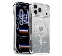 Lafunda Compatible con iPhone 17 Pro MAX Funda, Carcasa Magnética Plating con Brillo y Lentejuelas, Diseño de Protección para Cámara, Carcasa de Lujo Plata para iPhone 17 Pro MAX