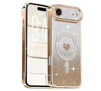 Lafunda Compatible con iPhone Air Funda, Carcasa Magnética Plating con Brillo y Lentejuelas, Diseño de Protección para Cámara, Carcasa de Lujo Dorado para iPhone 17 Air