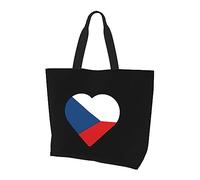 Lag Of The Czech Republic Heart - Bolso de mano para mujer, ligero, de lona, reutilizable, color negro