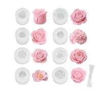 LAGAHS 8 moldes de silicona con 10 moldes de flores Candlewick, moldes de silicona para velas 3D, moldes de jabón hechos a mano, para manualidades, bombones, fondant, hornear pasteles