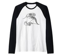 Lagarto Azul Arte Lineal Amante Reptiles Camiseta Manga Raglan