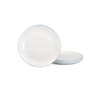 LaGlint Juego de 6 platos de comida redondos de vidrio opal blanco de 26,67 cm con borde azul marino pintado a mano. Apto para microondas y lavavajillas