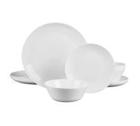 LaGlint Juego de Vajilla 12 Piezas Blanco, Vidrio Opal para 4 Personas | Incluye platos llanos, platos de postre y cuencos. Apto para lavavajillas y microondas