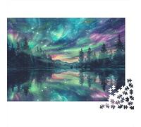 Lago Auroras boreales_1 Rompecabezas 1000 Piezas De Cartón Grueso Juego De Rompecabezas Anti Estrés Adultos para Tiempo De Calidad En Pareja como Regalo Original 52x38cm/1000pcs