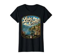 Lago de como Italia Lagos Italianos Viajes Scenic Lombardía Camiseta gráfica económica, Mujer, Negro, XS