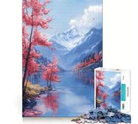 Lago de montaña con cerezos en Flor, Paisaje japonés, 1000 Piezas, Rompecabezas para Adultos, desafío Mental, Juguete Divertido, Corte de Calidad, (50x75cm)
