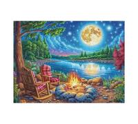 Lago del Bosque en la Noche de Luna Rompecabezas 500 Piezas Cartón para Adultos Y Adolescentes para Coleccionistas Decoración Única Hogar Antiestrés Regalo Reyes Magos 500 PCS