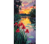 Lago Diamond Painting Atardecer Adultos Diamond Painting Punto de Cruz Kit Completo ,5D Pintura Diamante 30x60cm Cristal Bordado Mosaico Manualidades Pintura de Diamante, para Decoracin Hogar A-U1839