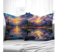 Lago Fundas de Cojines 45x45cm, Paisaje Fundas para Sofa xxl Juego de 2 Ultrasuave y Cómodo Cuadrado Cojines Exterior con Cremallera Invisible para Silla Dormitorio halloween Decorar Regalos R1-905