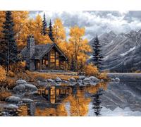 Lago Kit Pintura de Diamantes 5D Adultos Principiantes, Cabaña Diamond Art Kit Completo, Actividad Relajación Antiestrés, Regalos Originales para Mujeres Cumpleaños, Decoración Hogar 40x30 cm qo-106