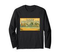 Lago Michigan Great Lakes 50s Vintage Travel Art Graphic Manga Larga